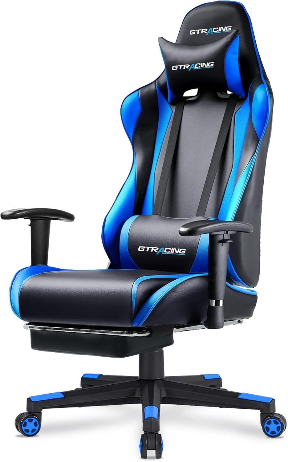 GTRACING Gaming Chair with Footrest, Ergonomic Computer Game Desk Chair, Reclining Gamer Chair Seat Height Adjustment, Swivel Rocker with Headrest and Lumbar (Navy Blue)